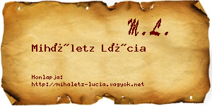 Miháletz Lúcia névjegykártya